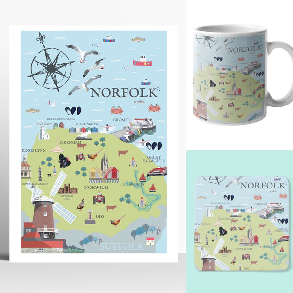 Norfolk Illustrated Map Print