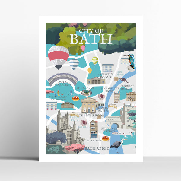 City of Bath Illustrated Map Travel Print