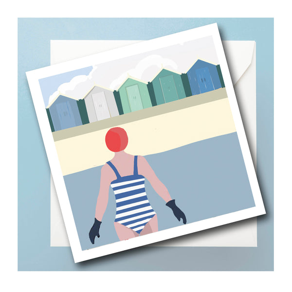 SWIMMER AND BEACH HUTS - wild swimming