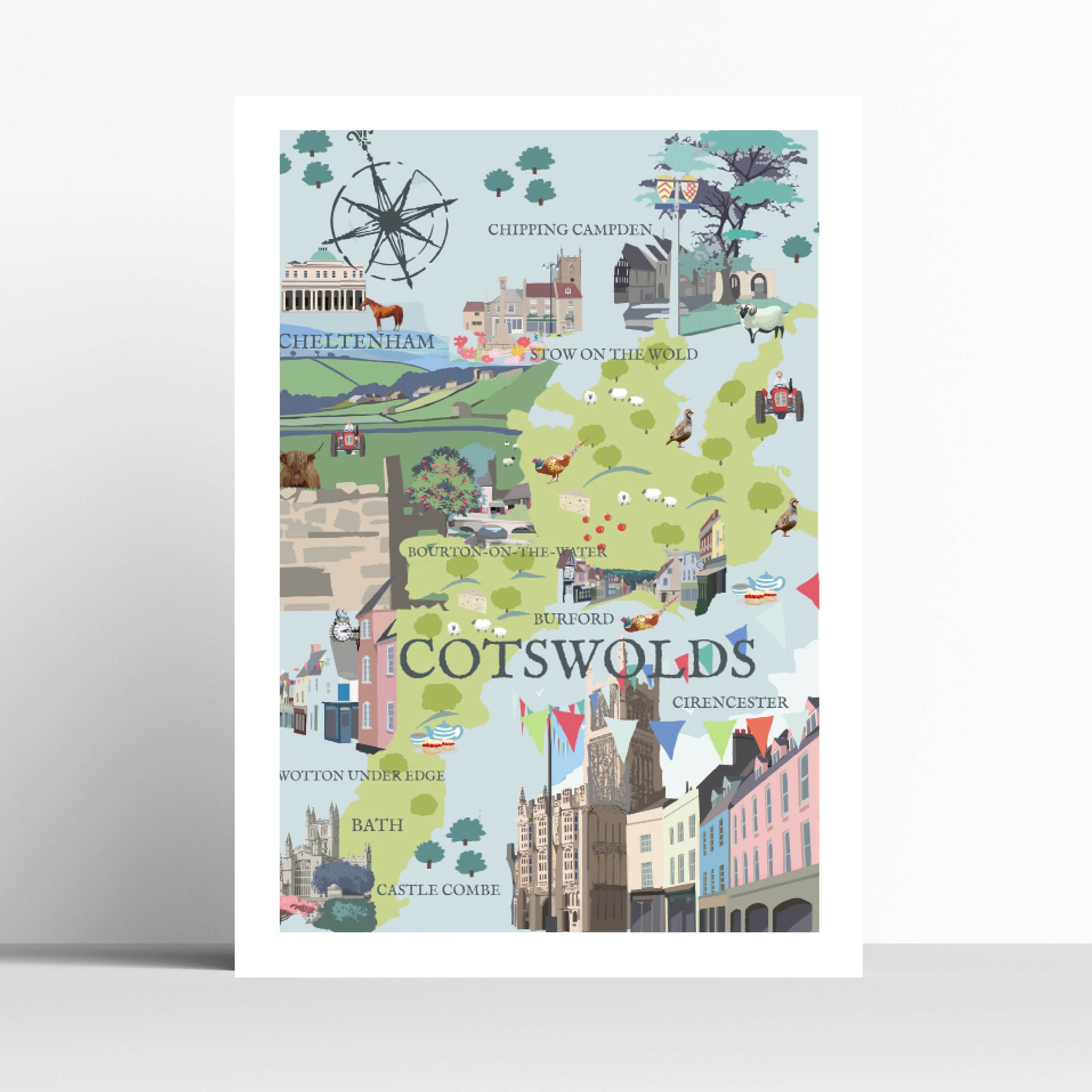 The Cotswolds Cirencester Map Travel Print