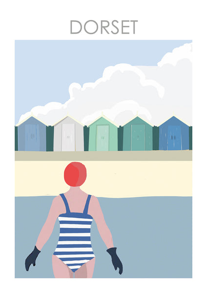 SWIMMER AND BEACH HUTS - wild swimming