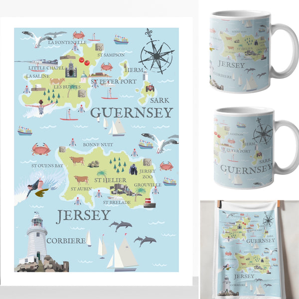 The Channel Island. Map Customisable Travel Print