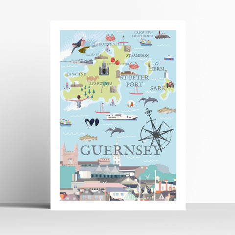 Guersey Channel Islands Illustrated Map