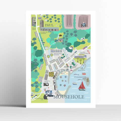 Mousehole Cornwall Illustrated Map