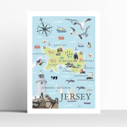 Jersey Channel Islands Illustrated Map