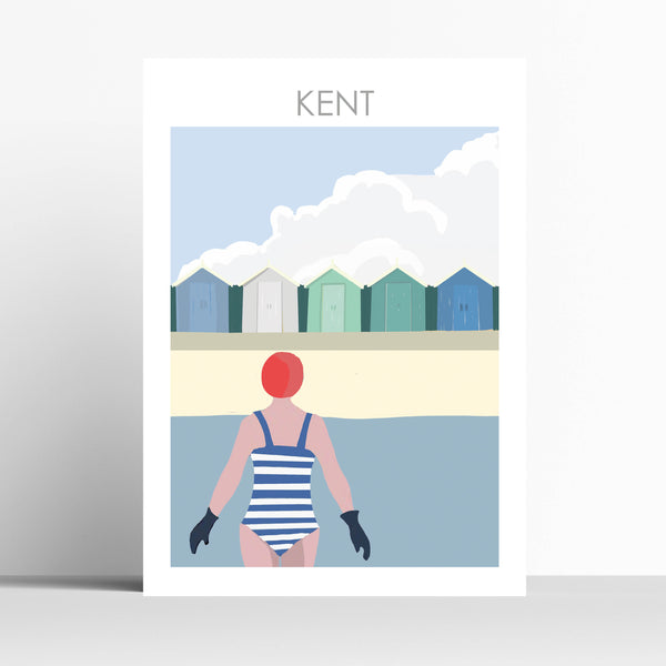 SWIMMER AND BEACH HUTS - wild swimming