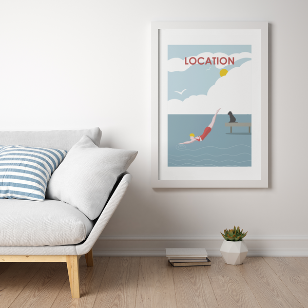 Diving off the Dock  Customisable Travel Print