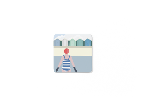 SWIMMER AND BEACH HUTS - wild swimming