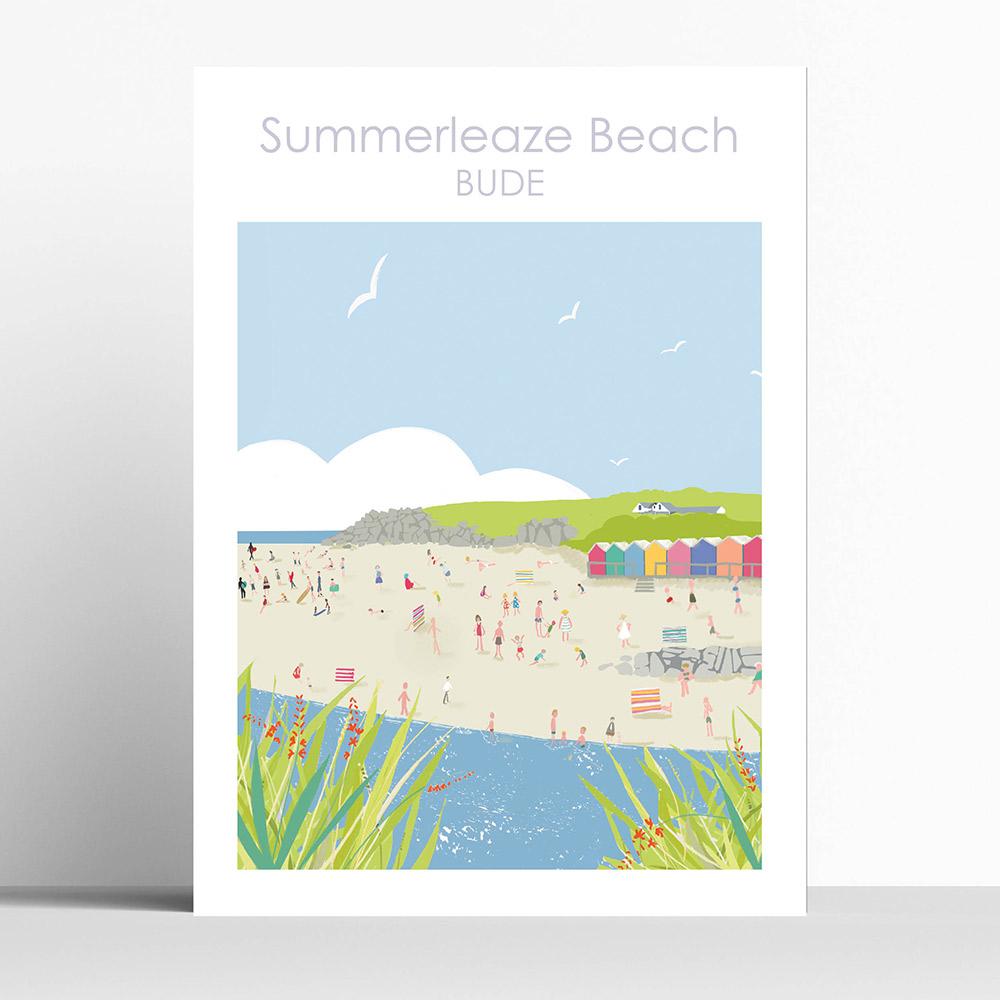 Bude Summerleaze Cornwall Travel Print Poster Birthday Gift House Warming Present Travel Decor Retro Vintage Style