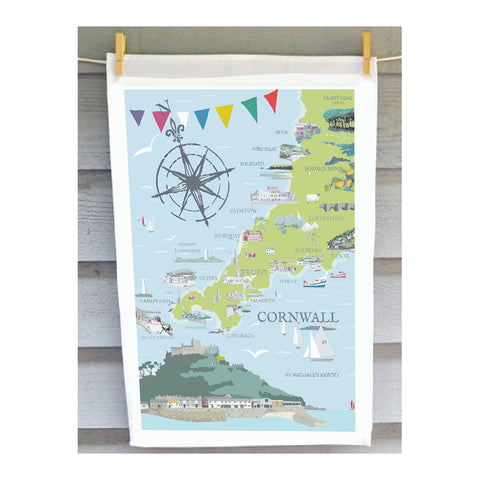 Cornwall Map Tea Towel