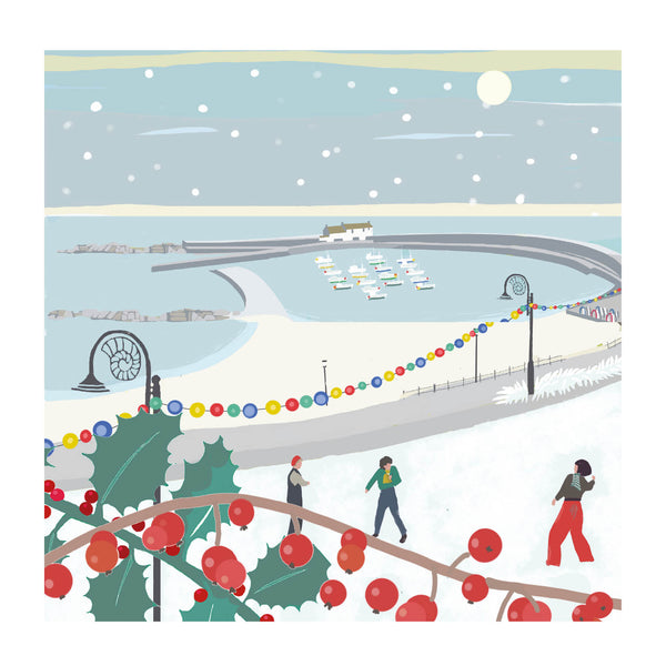 Snow Fighting by the Sea Christmas Card