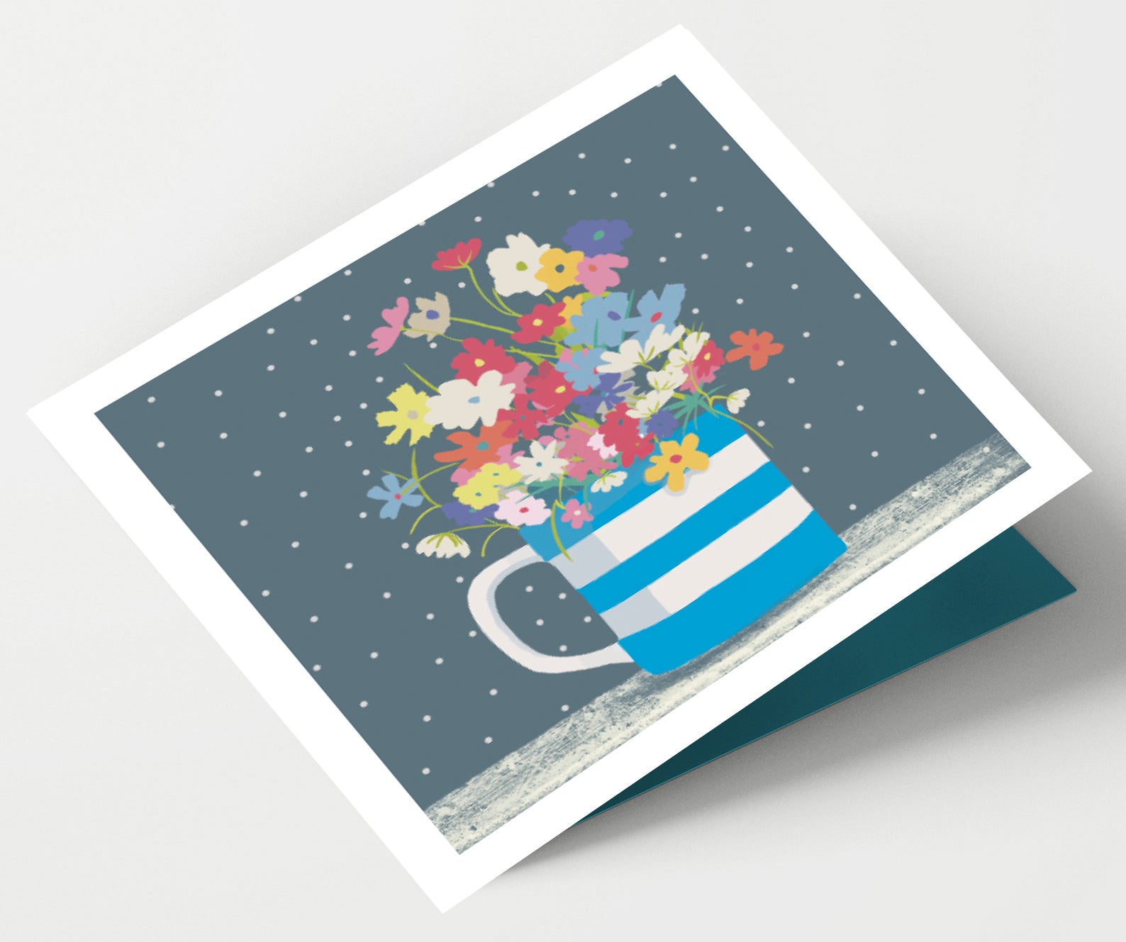 Striped Mug and Flowers Greeting Card