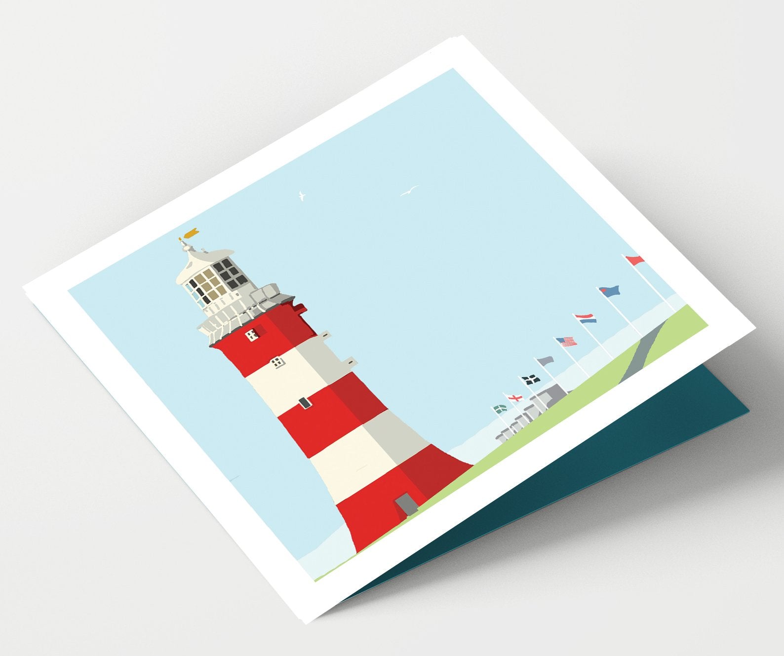 Plymouth Hoe Flags &  Smeaton's Tower Devon Card